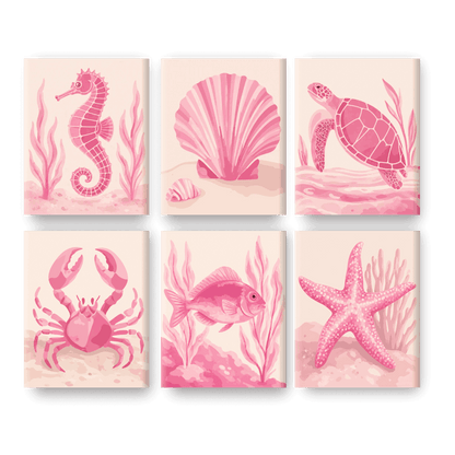 6 Mini Paintings - Pink Ocean Set- Paint by Numbers