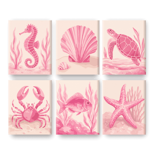 6 Mini Paintings - Pink Ocean Set- Paint by Numbers