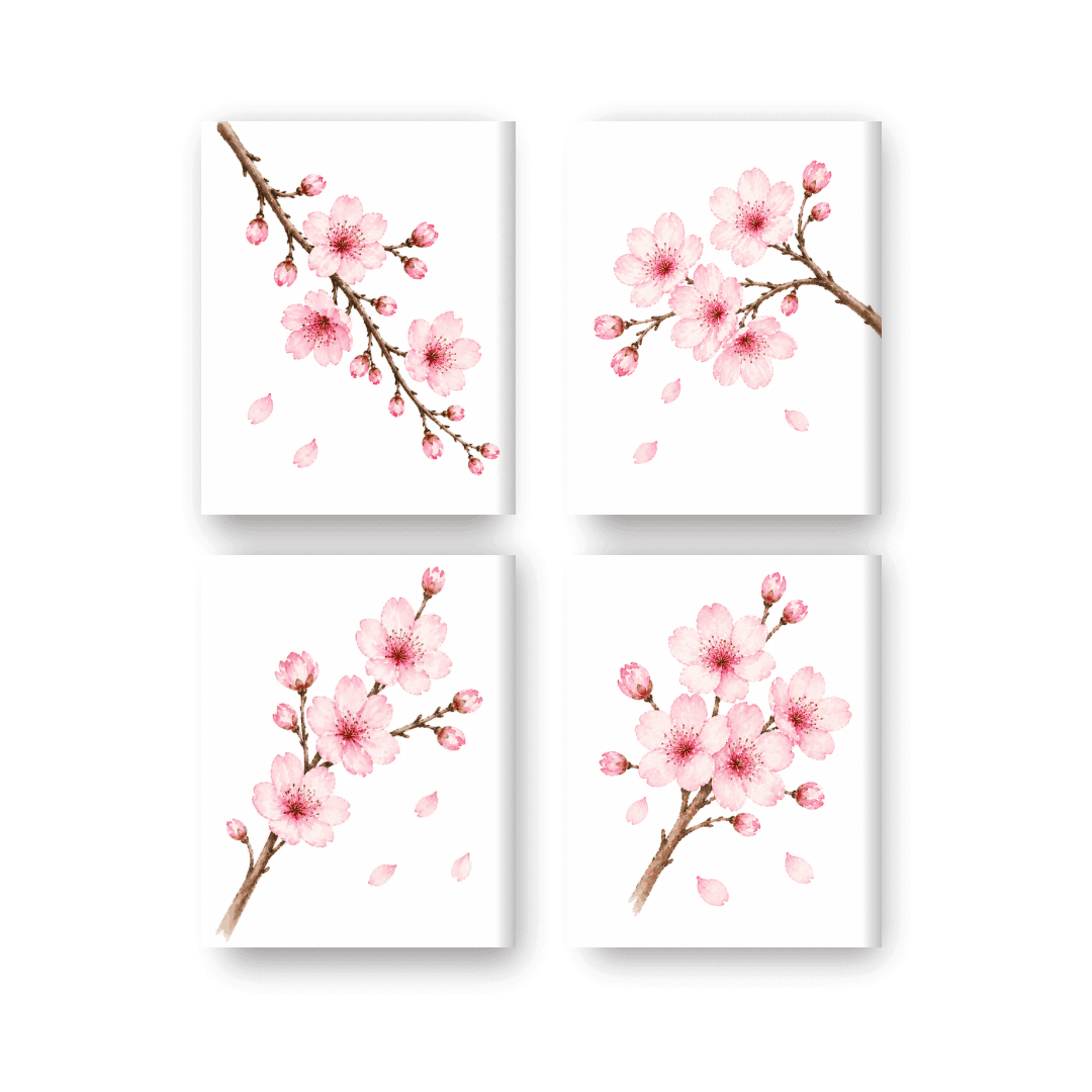 4 Mini Paintings - Cherry Blossom Set- Paint by Numbers