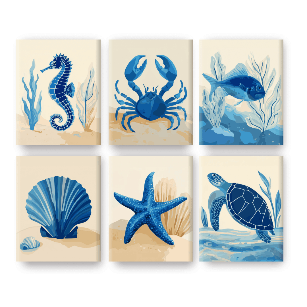 6 Mini Paintings - Under The Sea Set- Paint by Numbers