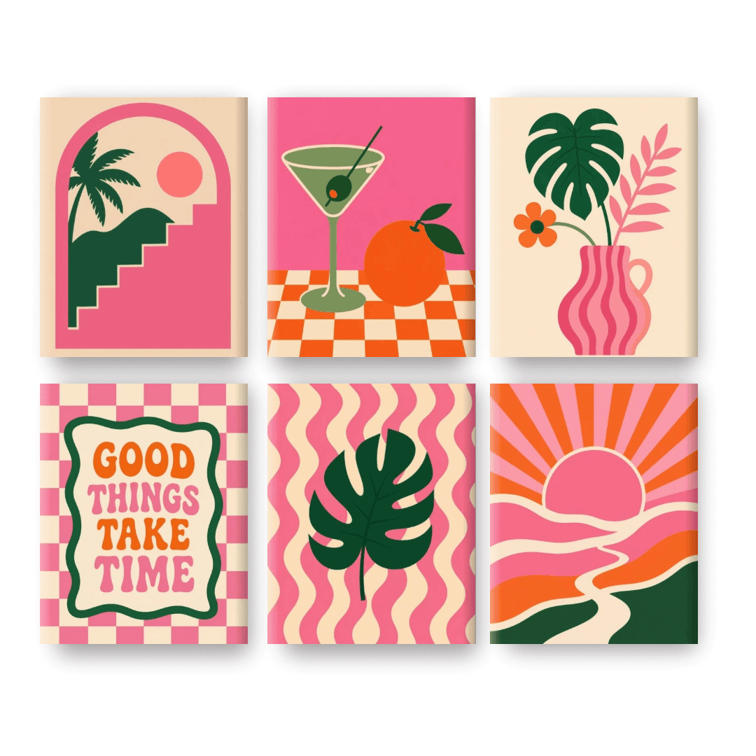 6 Mini Paintings - Retro Pink Vibes Set- Paint by Numbers