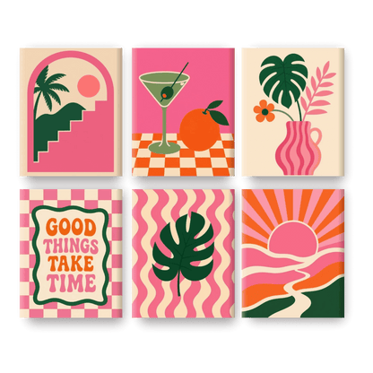 6 Mini Paintings - Retro Pink Vibes Set- Paint by Numbers