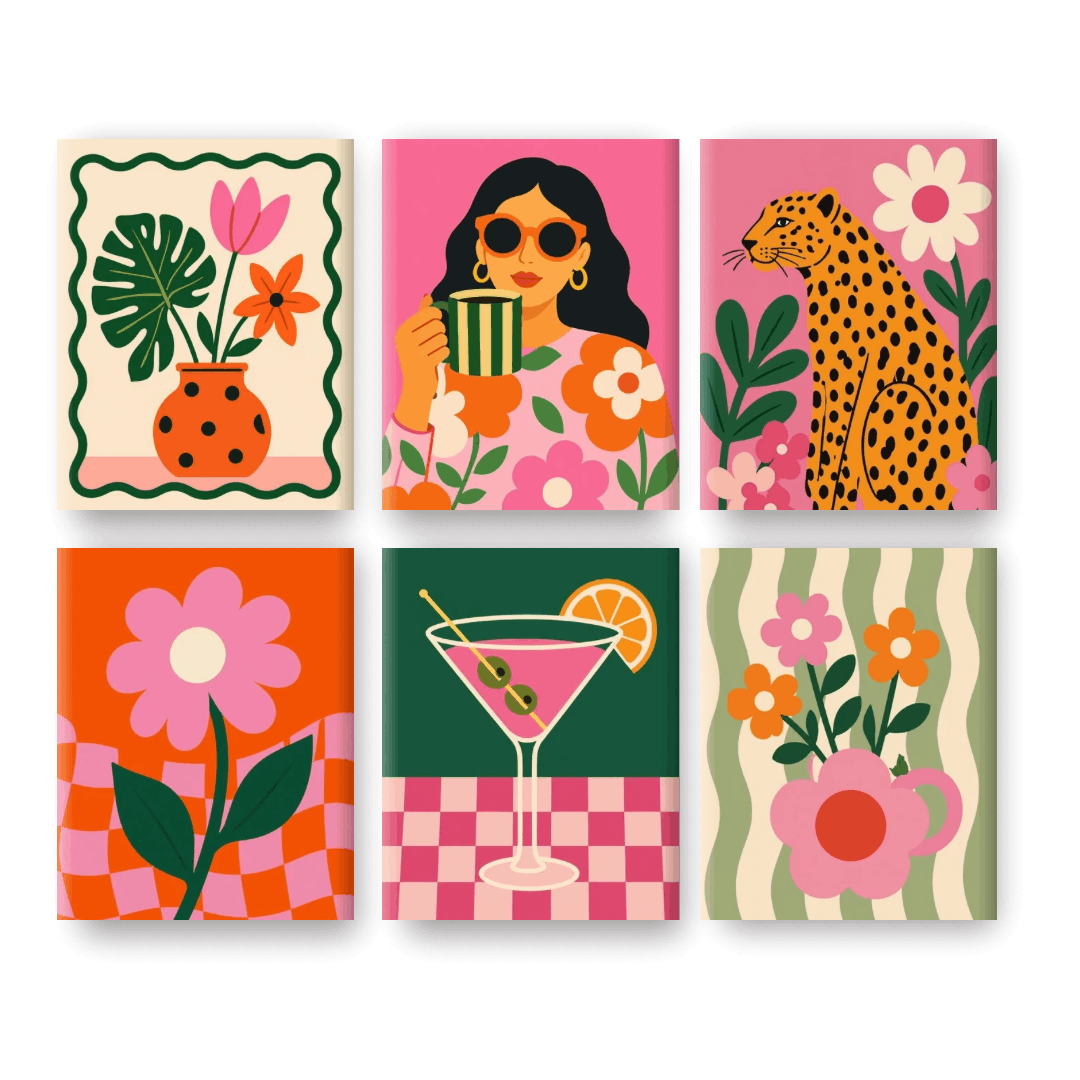 6 Mini Paintings - Vibrant Lifestyle Set- Paint by Numbers