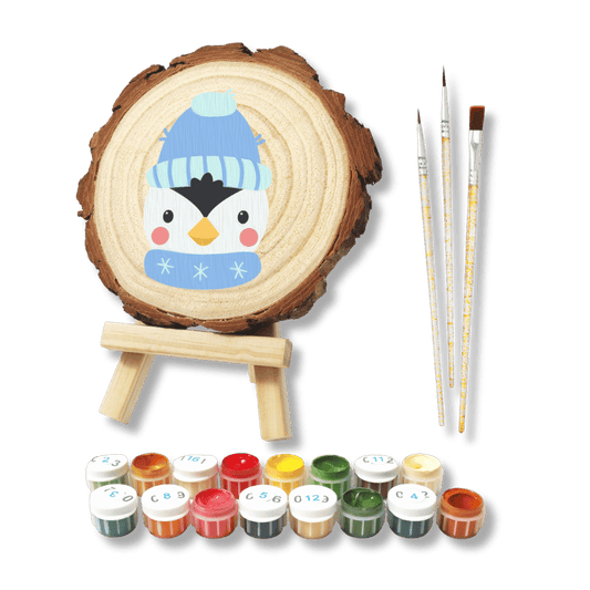 Paint by Number Pine Wood Slice - Christmas Penguin - Paint by numbers