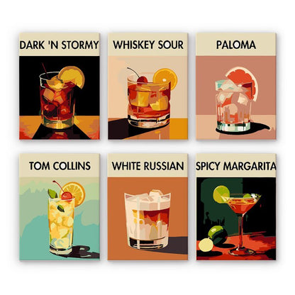 6 Mini Paintings - Exotic Cocktail Set- Paint by Numbers