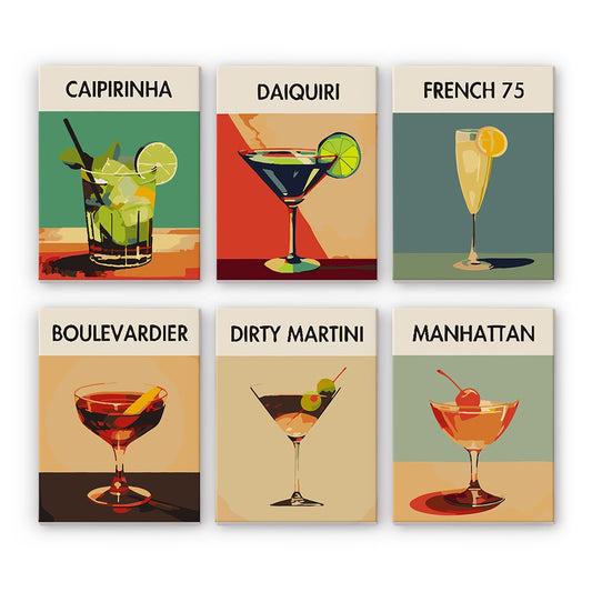 6 Mini Paintings - Premium Cocktail Set-Paint by numbers