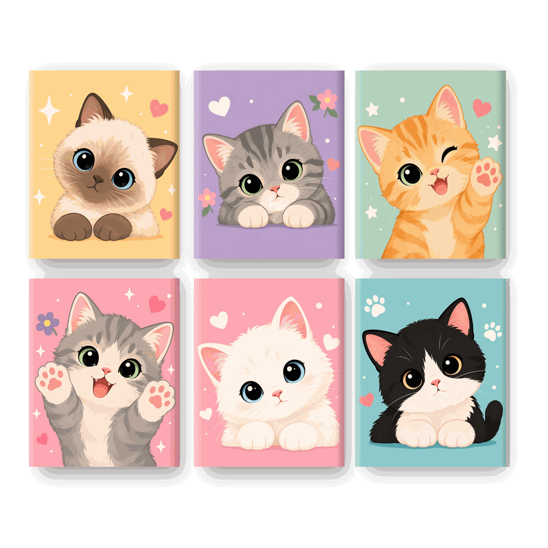 6 Mini Paintings - Cute Kawaii Cats Set - Paint by numbers