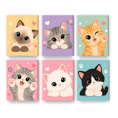 6 Mini-tableaux - Ensemble Chatons Mignons Kawaii