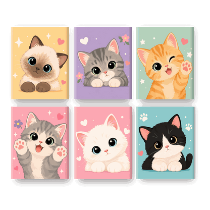 6 Mini Paintings - Cute Kawaii Cats Set - Paint by numbers