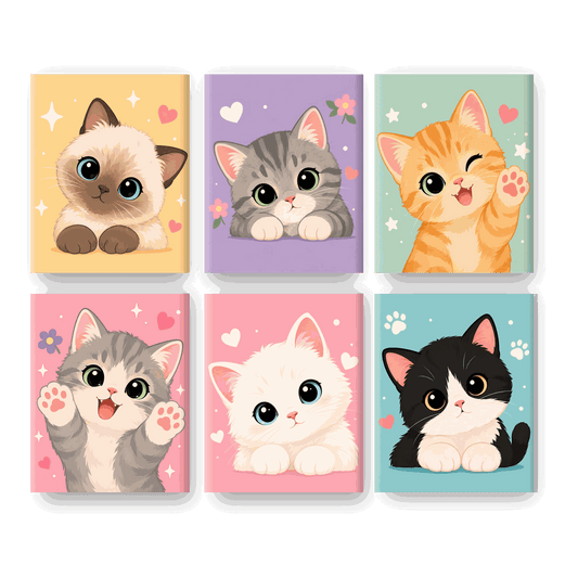 6 Mini Paintings - Cute Kawaii Cats Set - Paint by numbers
