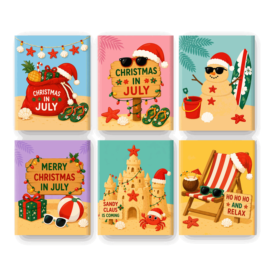 6 Mini Paintings - Christmas in July Set - Paint by numbers
