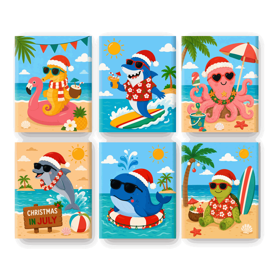 6 Mini Paintings - Christmas Water Animals Set