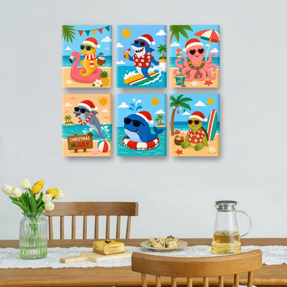 6 Mini Paintings - Christmas Water Animals Set