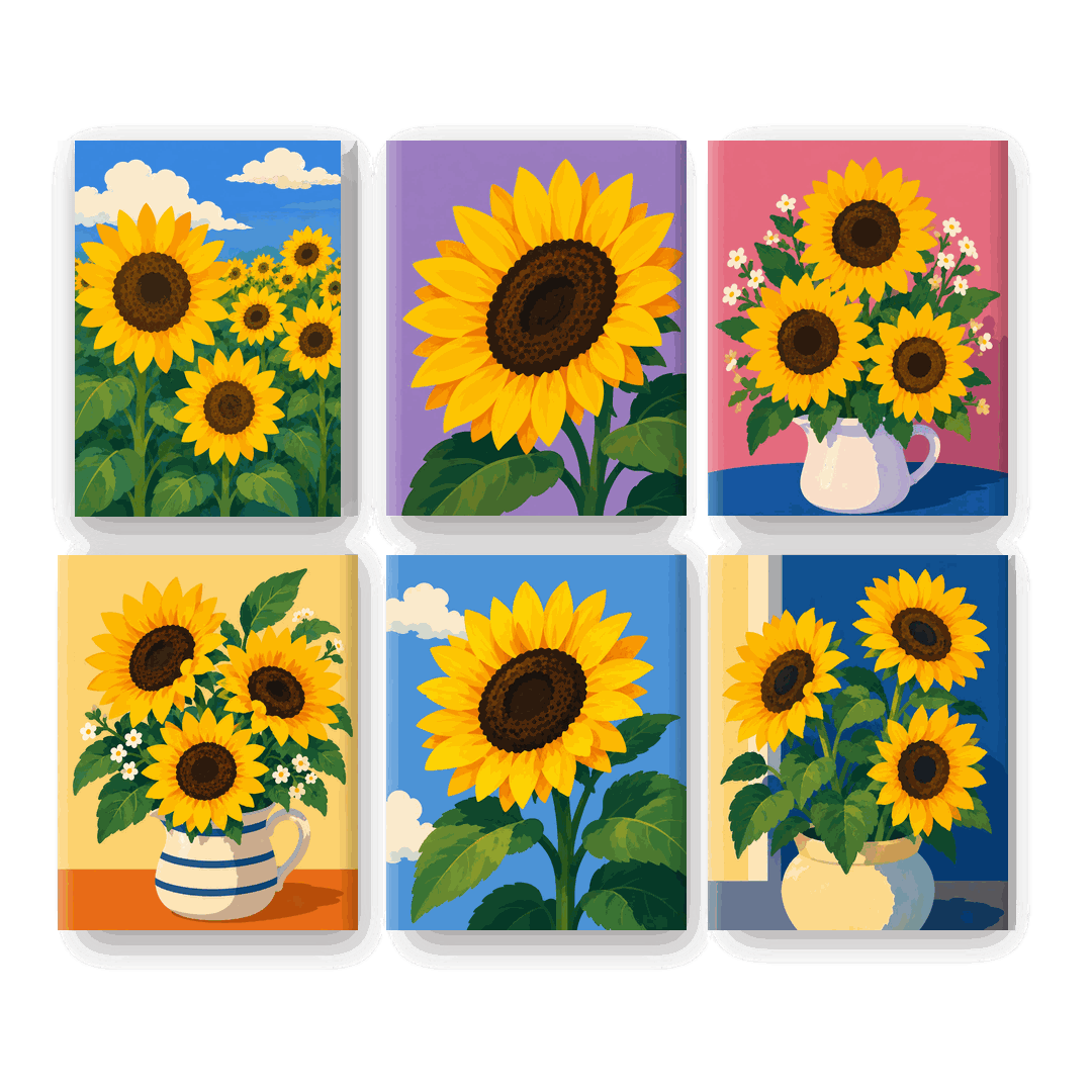 6 Mini Paintings - Sunflower Set - Paint by numbers