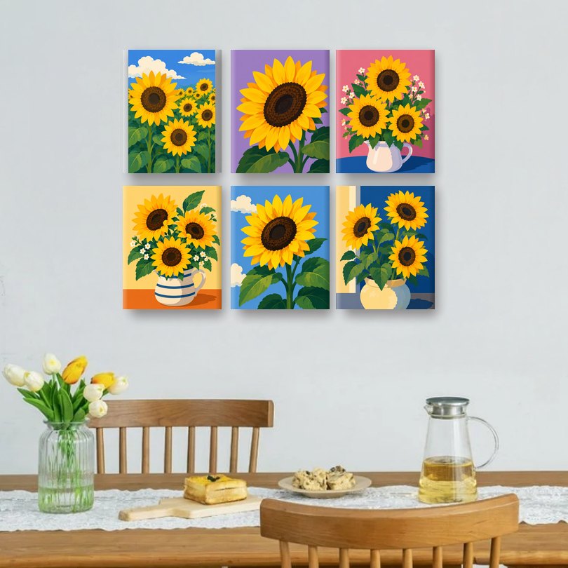 6 Mini Paintings - Sunflower Set