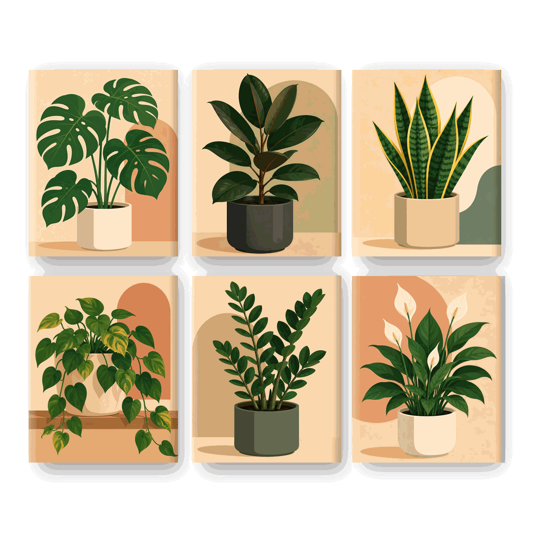 6 Mini Paintings - Monstera Set