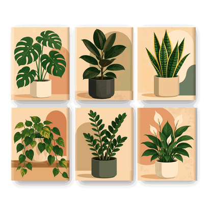 6 Mini Paintings - Monstera Set