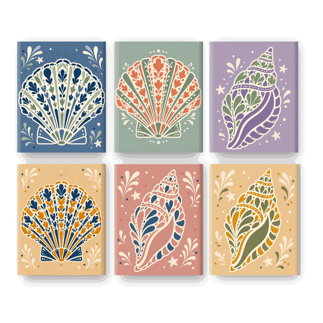 6 Mini Paintings - Colorful Shell Set