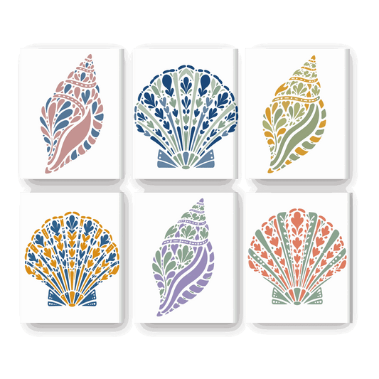 6 Mini Paintings - Coastal Shells Set