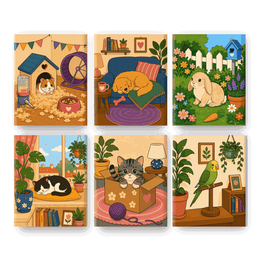 6 Mini Paintings - Cozy Pets Set
