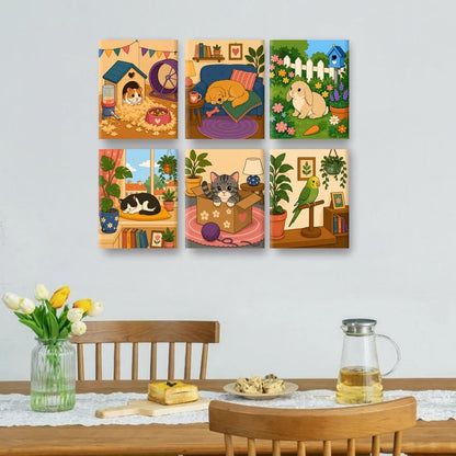 6 Mini Paintings - Cozy Pets Set