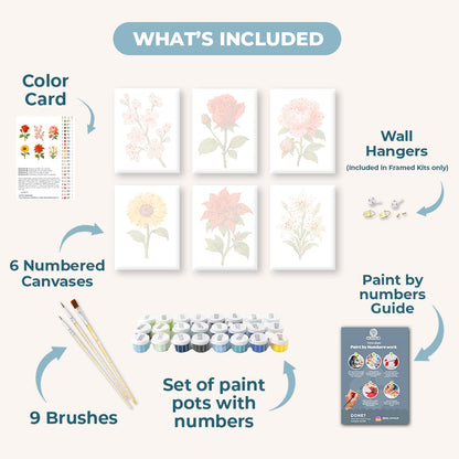 6 Mini Paintings - Flowers and Roses Set