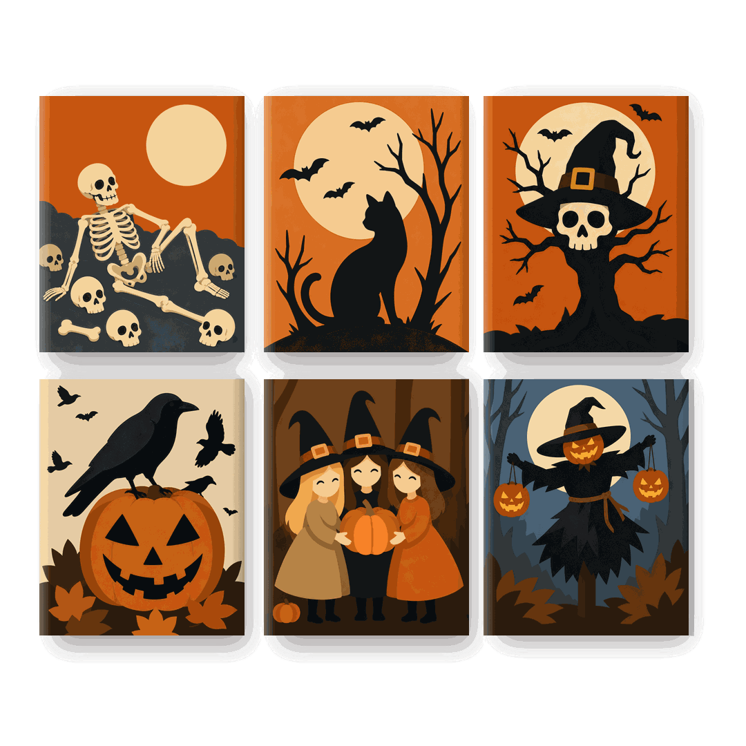 6 Mini Paintings - Haunted Harvest Set - Paint by numbers
