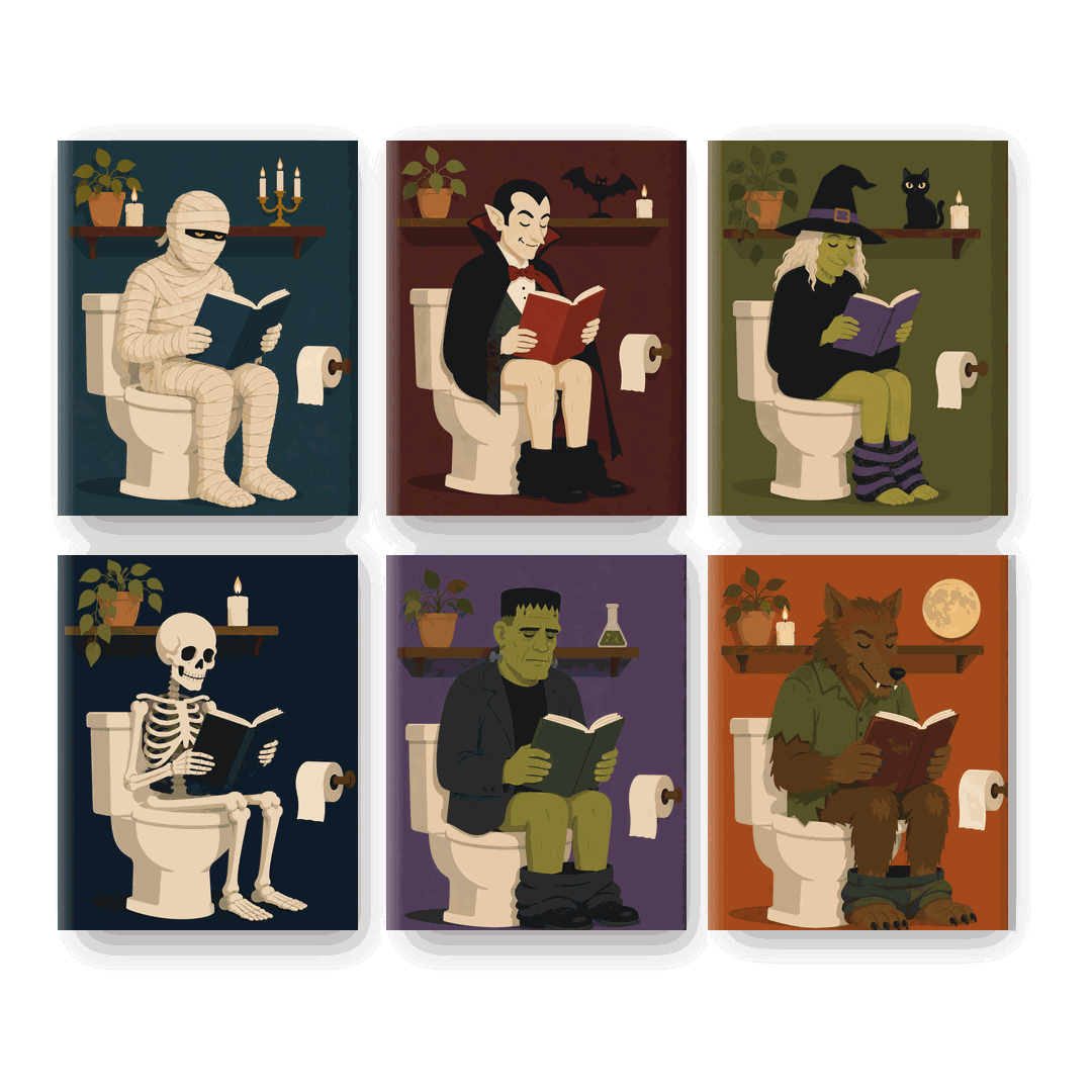 6 Mini Paintings - Monsters on the Toilet Set - Paint by numbers