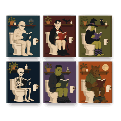 6 Mini Paintings - Monsters on the Toilet Set - Paint by numbers