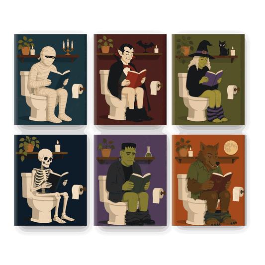 6 Mini Paintings - Monsters on the Toilet Set - Paint by numbers