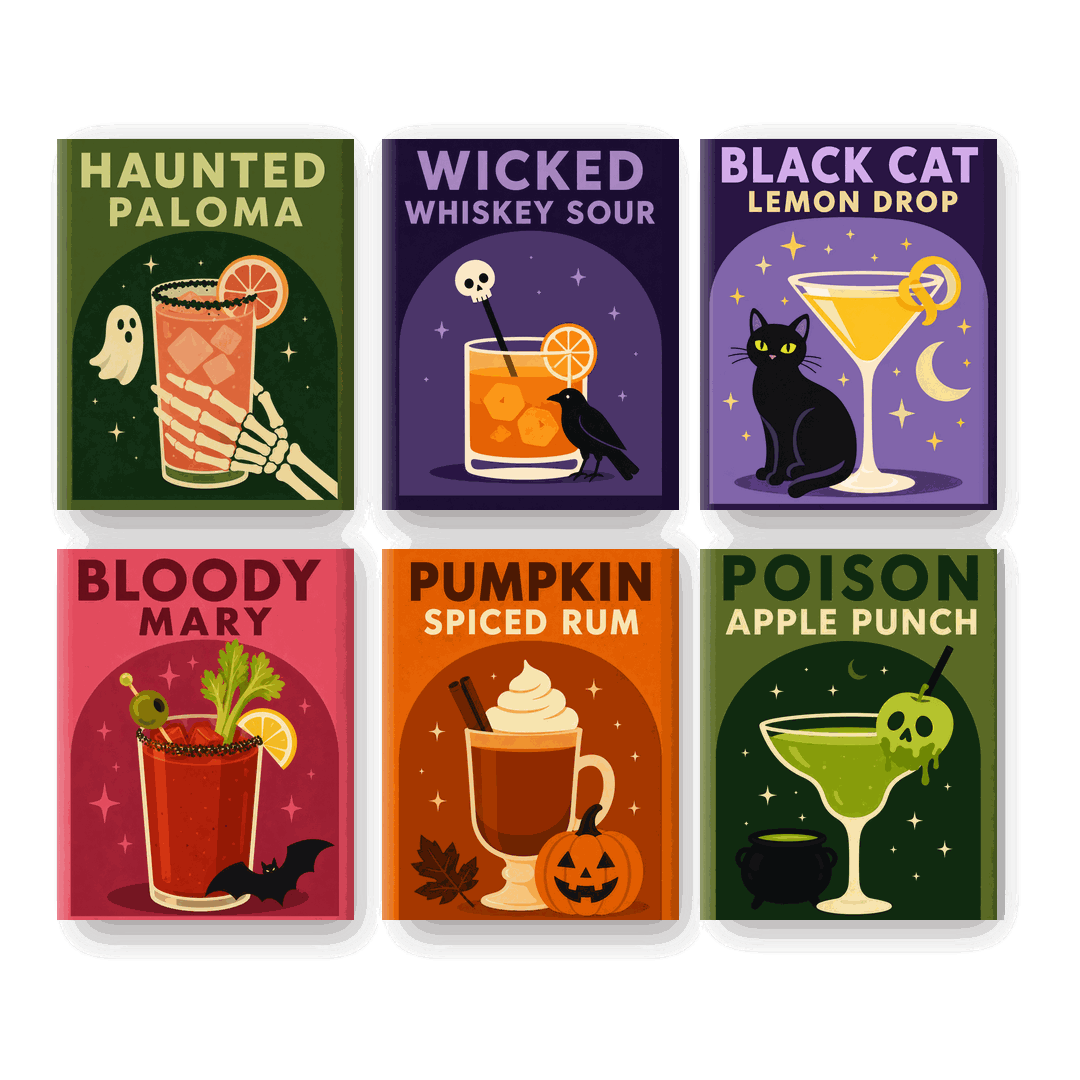 6 Mini Paintings - Spooky Cocktails Set - Paint by numbers