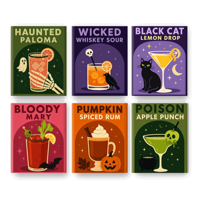 6 Mini Paintings - Spooky Cocktails Set - Paint by numbers