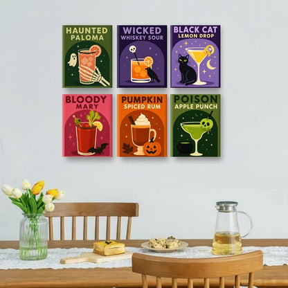 6 Mini Paintings - Spooky Cocktails Set