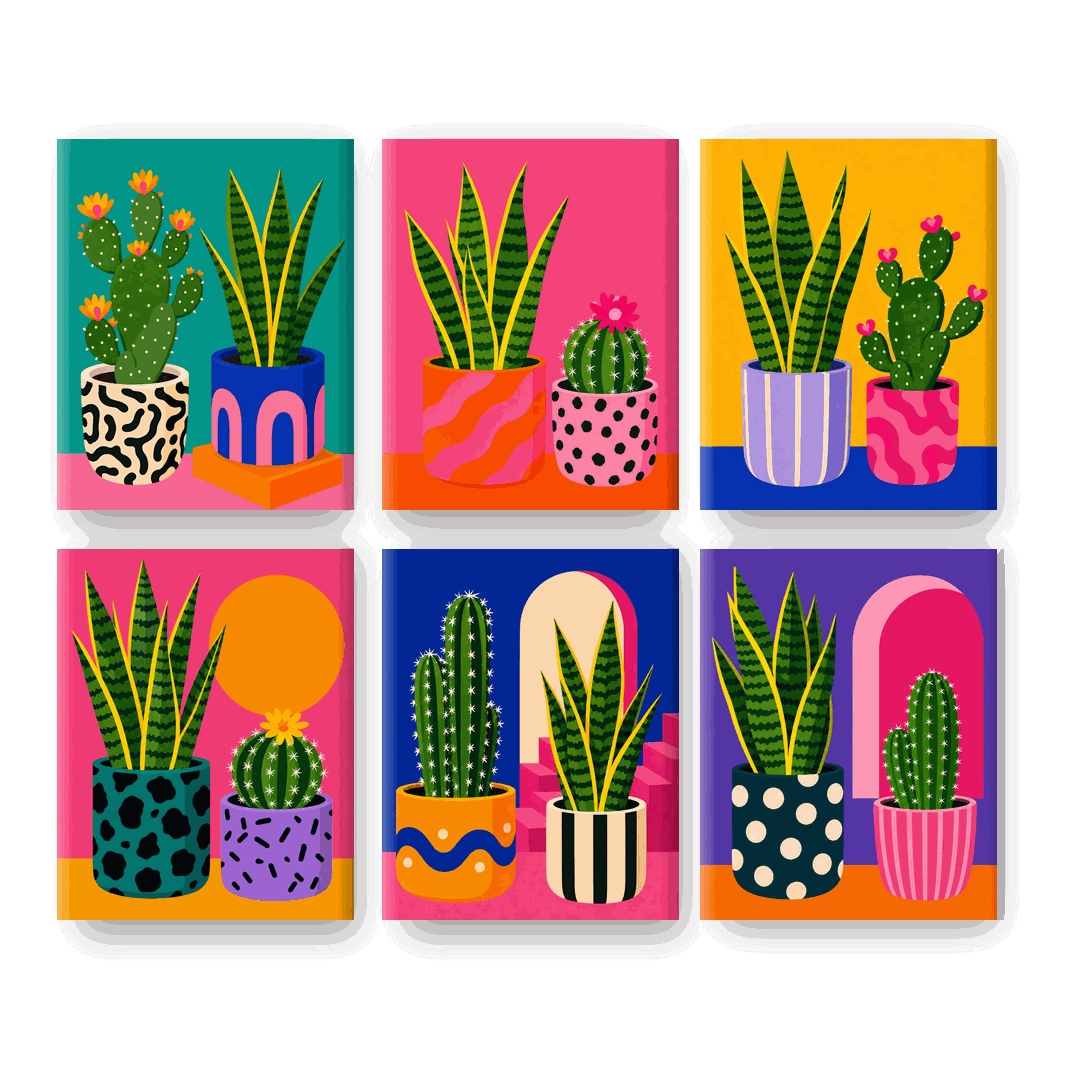 6 Mini Paintings - Plants & Cacti Set - Paint by numbers