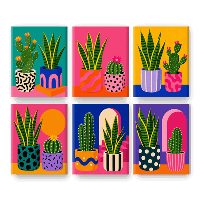 6 Mini Paintings - Plants & Cacti Set - Paint by numbers