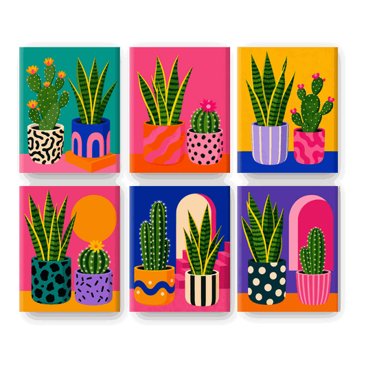 6 Mini Paintings - Plants & Cacti Set - Paint by numbers