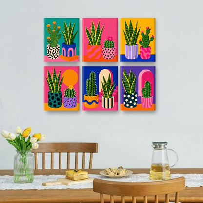 6 Mini Quadri - Set Piante e cactus