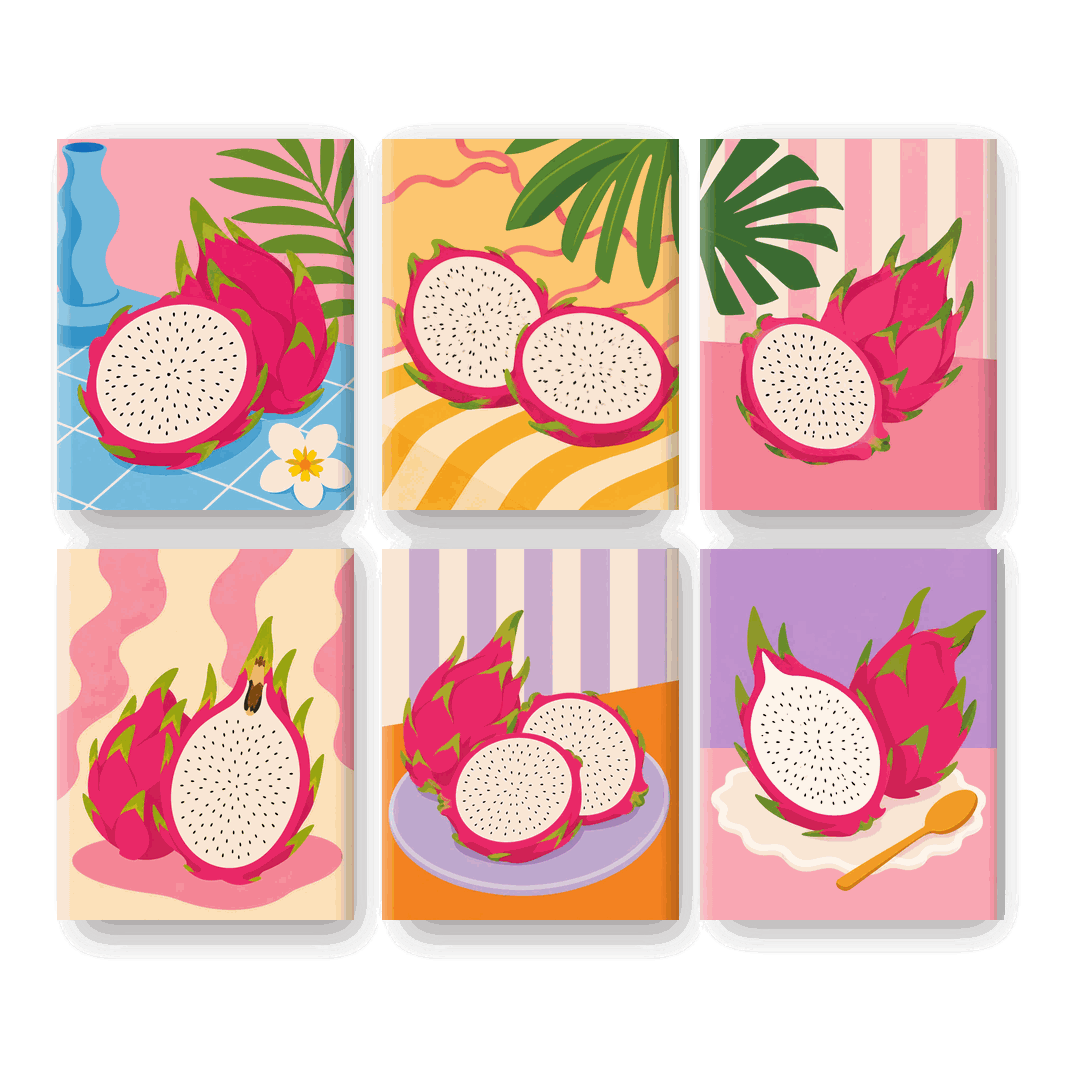 6 Mini Paintings - Dragon Fruit Set - Paint by numbers