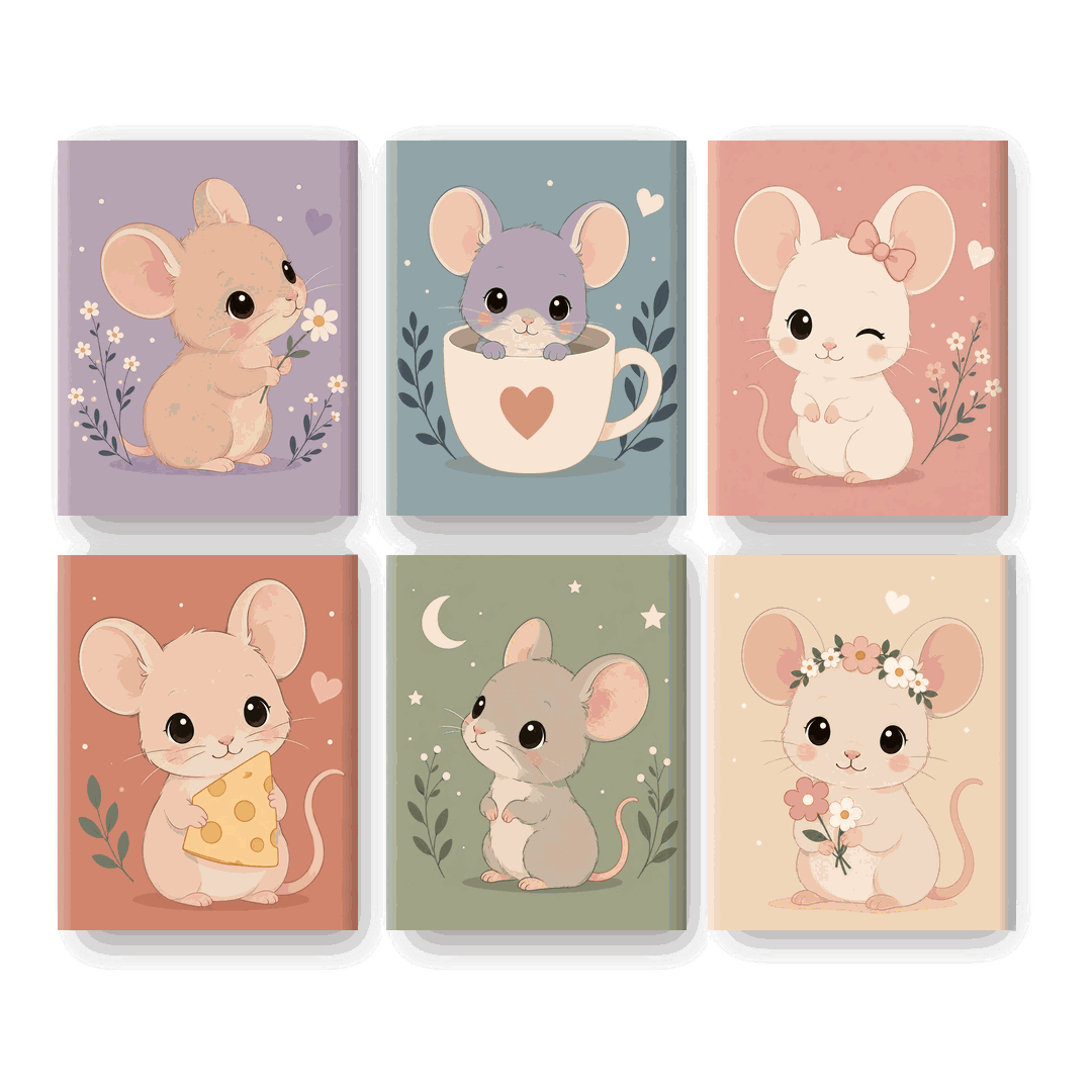 6 Mini Paintings - Cute Mice Set - Paint by numbers