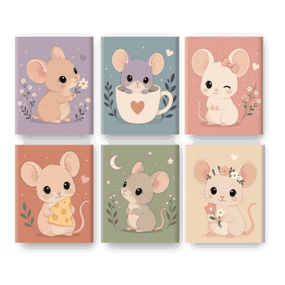 6 Mini Paintings - Cute Mice Set - Paint by numbers