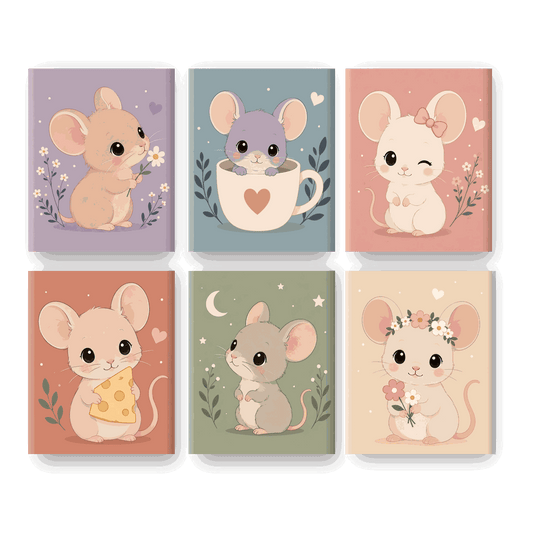 6 Mini Paintings - Cute Mice Set - Paint by numbers
