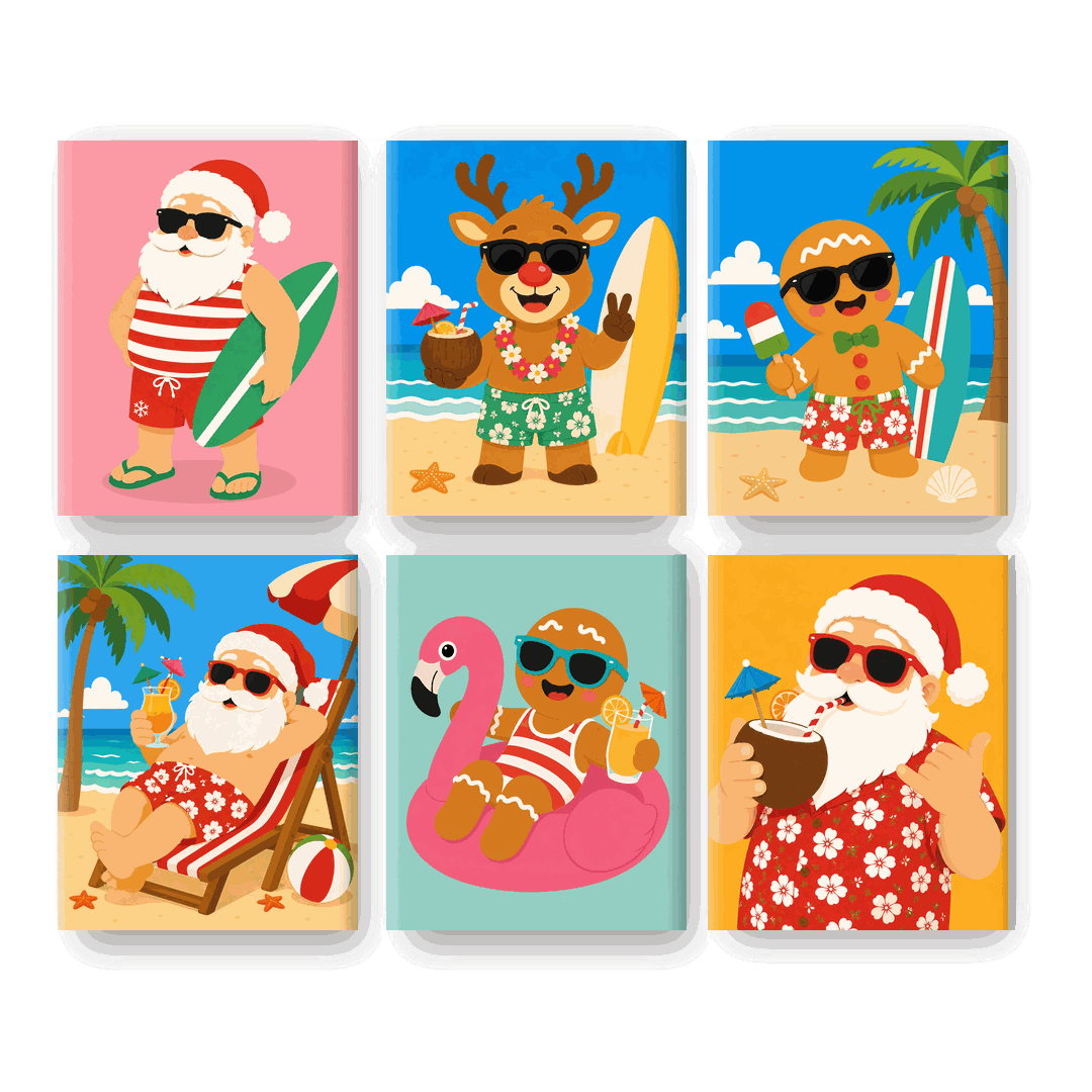 6 Mini Paintings - Christmas & Beach Set
