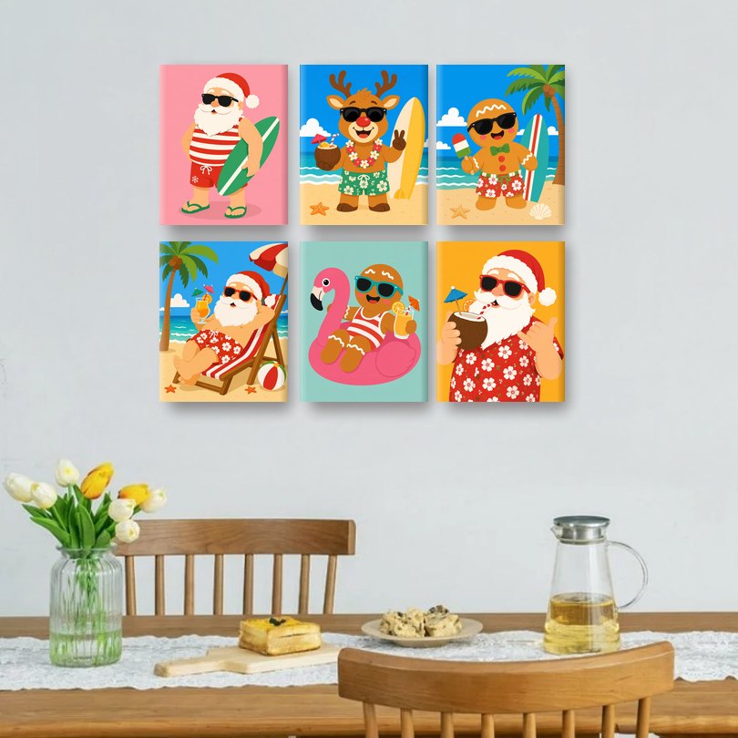 6 Mini Paintings - Christmas & Beach Set