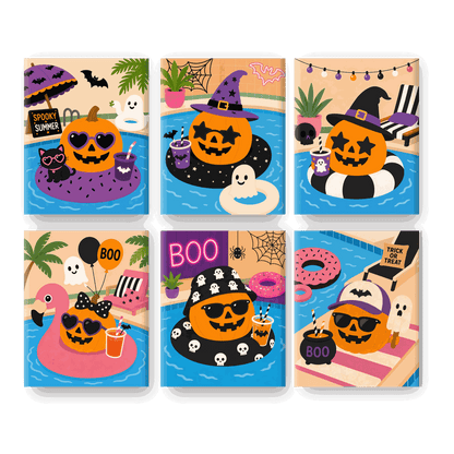 6 Mini Paintings - Spooky Pool Party Set