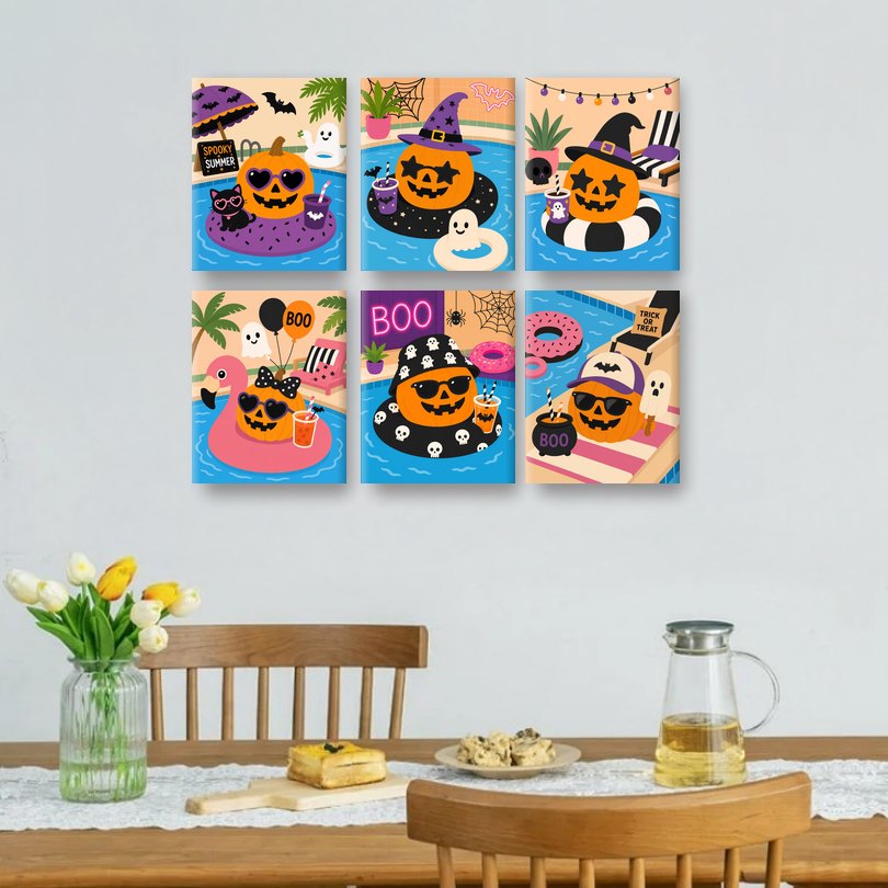 6 Mini Paintings - Spooky Pool Party Set
