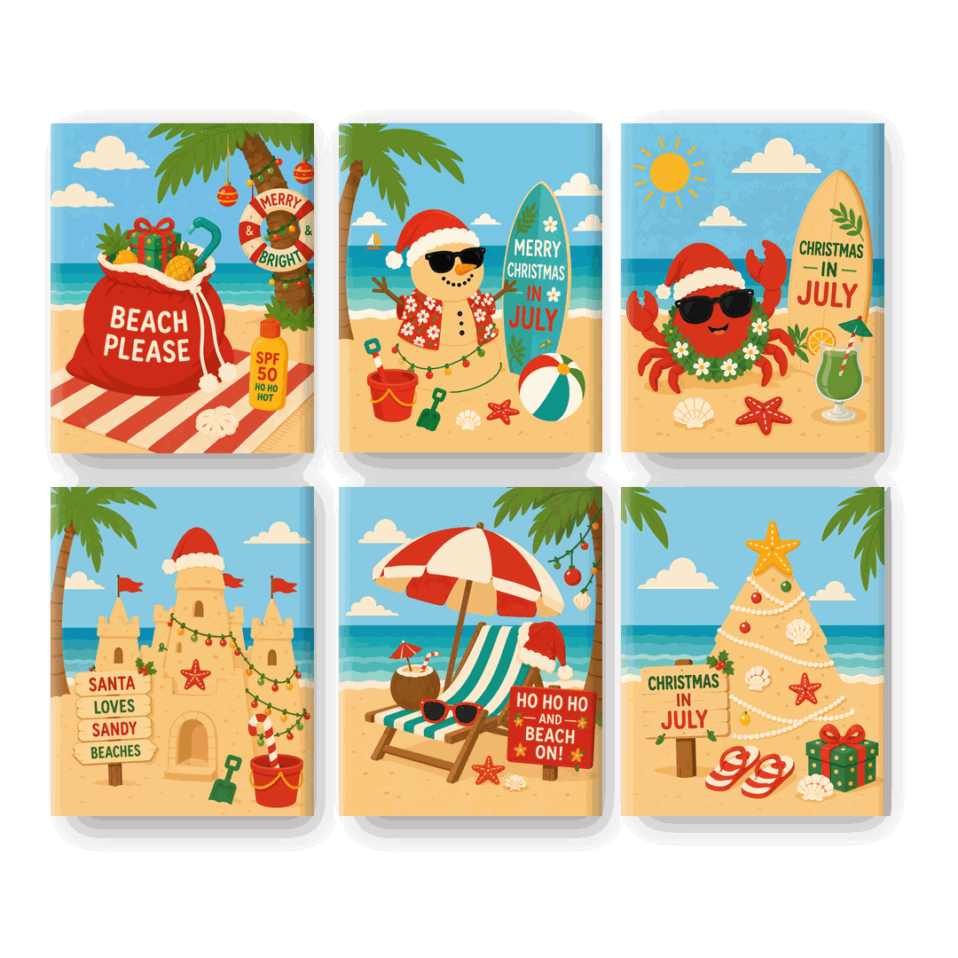 6 Mini Paintings - Summer Christmas Set