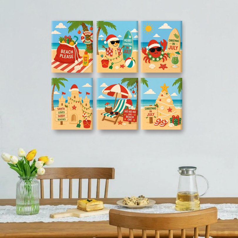 6 Mini Paintings - Summer Christmas Set