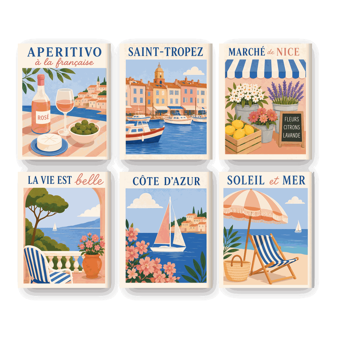 6 Mini Paintings - French Riviera Set