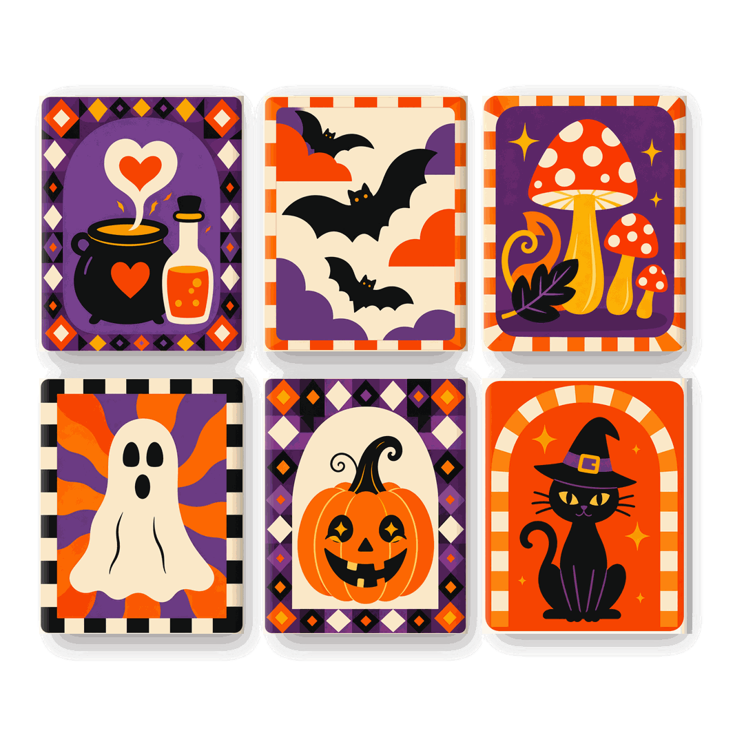 6 Mini Paintings - Groovy Halloween Set