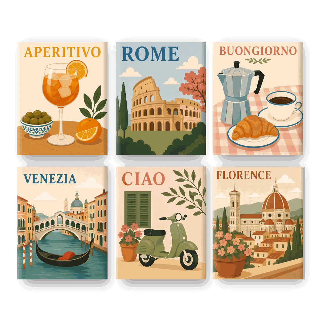 6 Mini Paintings - Italia Amore Mio Set - Paint by numbers